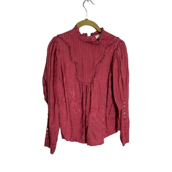 By Timo Button Back Floral Victorian Dark Pink Long Sleeve Blouse XS Bytimo - Picture 1 of 8